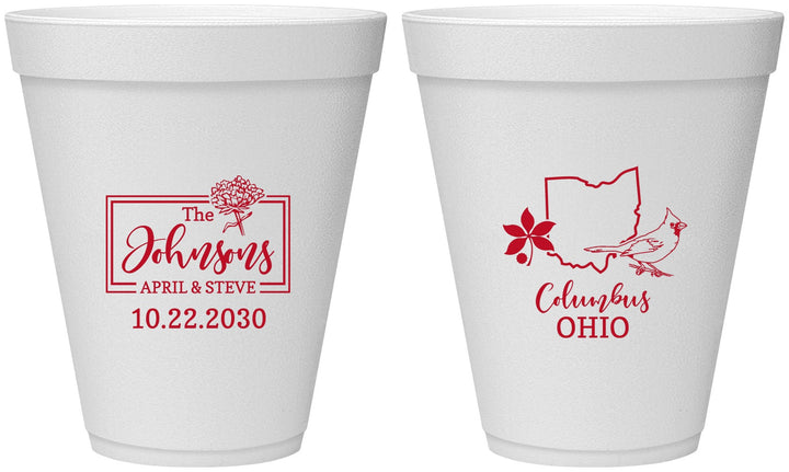 Personalized Wedding 12 oz Foam Cups - Ohio | 184