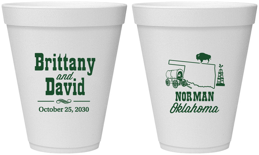 Personalized Wedding 12 oz Foam Cups - Oklahoma | 185