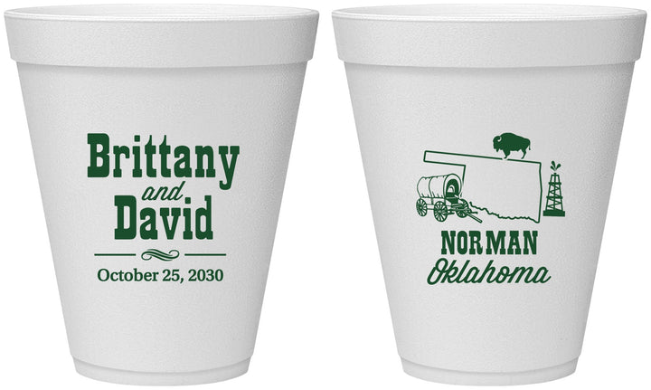 Personalized Wedding 12 oz Foam Cups - Oklahoma | 185