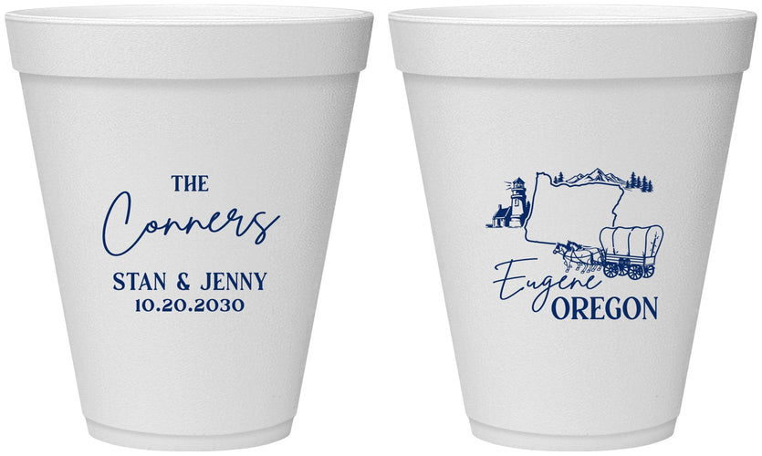 Personalized Wedding 12 oz Foam Cups - Oregon | 186
