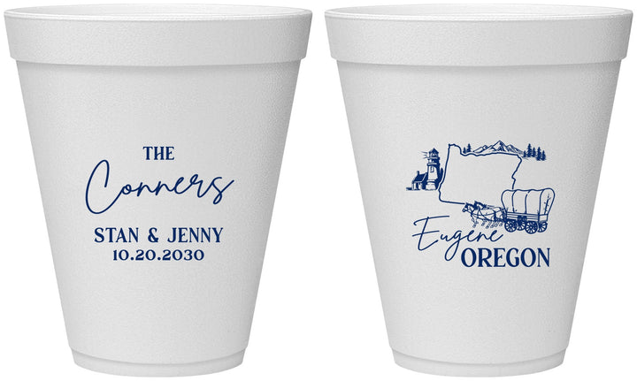 Personalized Wedding 12 oz Foam Cups - Oregon | 186
