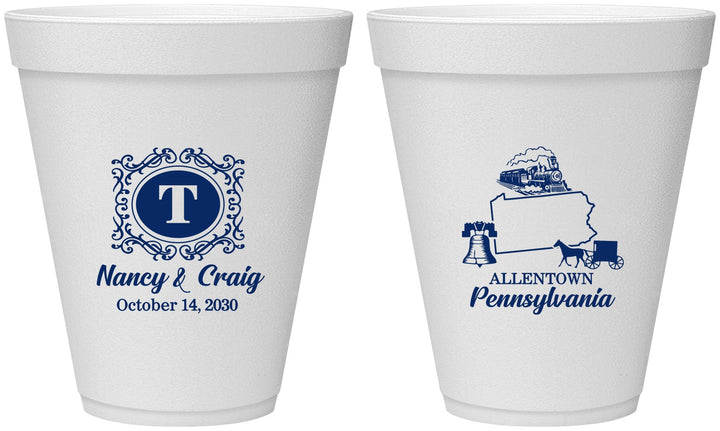 Personalized Wedding 12 oz Foam Cups - Pennsylvania | 187