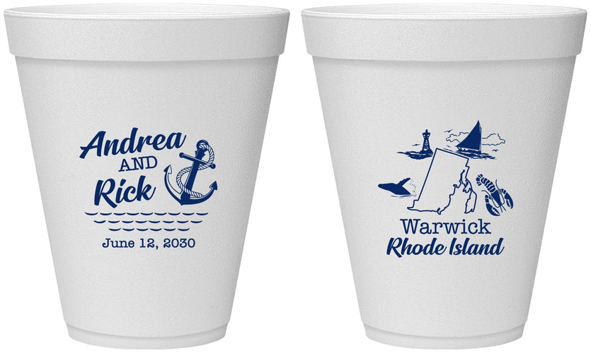Personalized Wedding 12 oz Foam Cups - Rhode Island | 188
