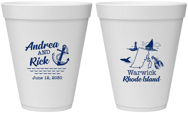 Personalized Wedding 12 oz Foam Cups - Rhode Island | 188