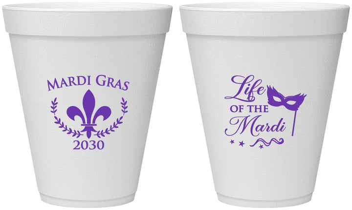 Personalized Mardi Gras 12 oz Foam Cups - Life Of The Mardi | 190004
