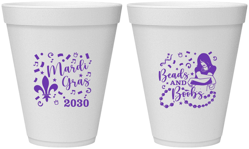 Personalized Mardi Gras 12 oz Foam Cups - Beads And Boobs | 190005