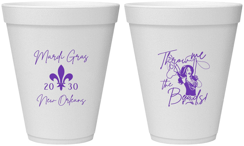 Personalized Mardi Gras 12 oz Foam Cups - Throw Me The Beads | 190008