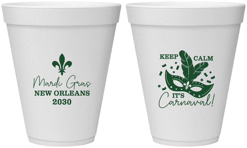 Personalized Mardi Gras 12 oz Foam Cups - Fleur De Lis Carnaval | 190011