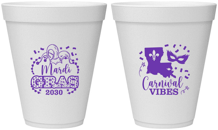 Personalized Mardi Gras 12 oz Foam Cups - Fleur De Lis Carnaval | 190012