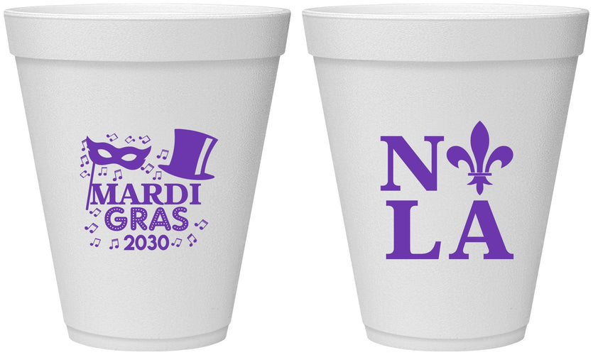 Personalized Mardi Gras 12 oz Foam Cups - Nola Fleur De Lis | 190014