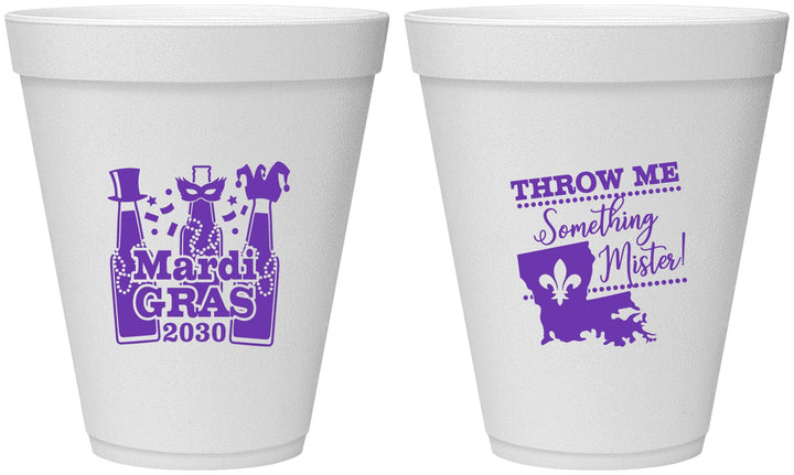 Personalized Mardi Gras 12 oz Foam Cups - Beads Nola | 190017