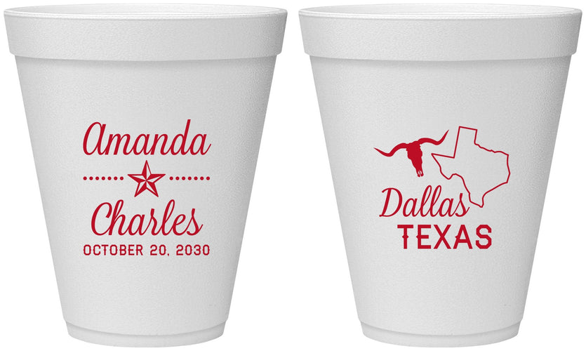 Personalized Wedding 12 oz Foam Cups - Texas | 192