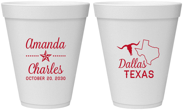 Personalized Wedding 12 oz Foam Cups - Texas | 192