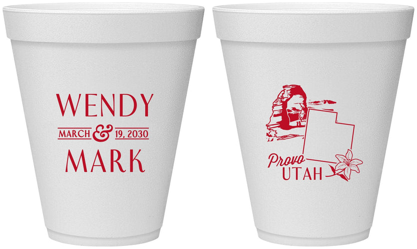 Personalized Wedding 12 oz Foam Cups - Utah | 193