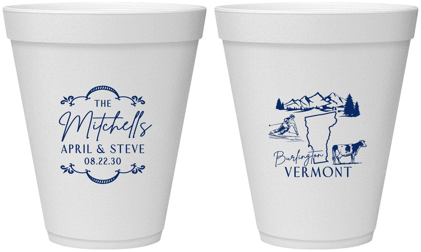 Personalized Wedding 12 oz Foam Cups - Vermont | 194
