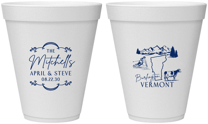 Personalized Wedding 12 oz Foam Cups - Vermont | 194