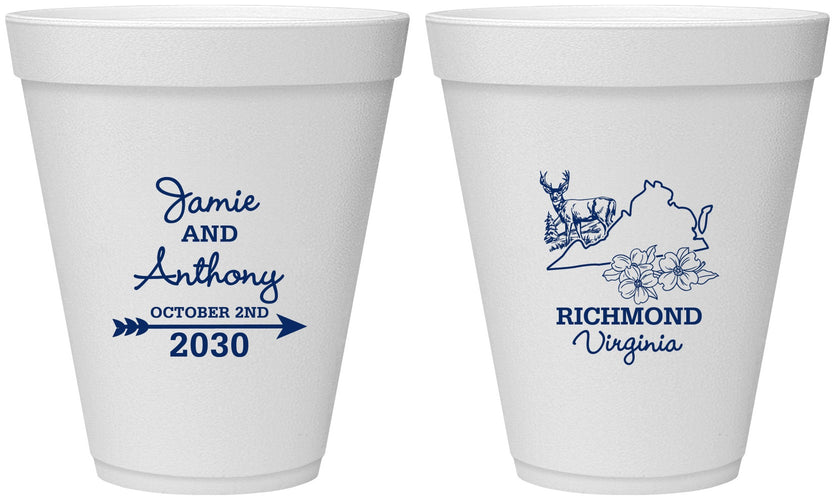 Personalized Wedding 12 oz Foam Cups - Virginia | 195