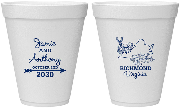 Personalized Wedding 12 oz Foam Cups - Virginia | 195