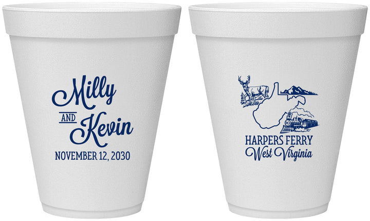 Personalized Wedding 12 oz Foam Cups - West Virginia | 197