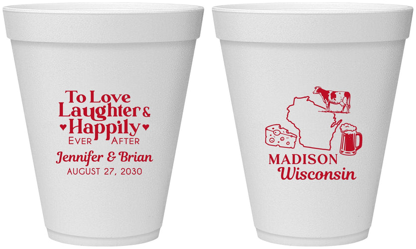 Personalized Wedding 12 oz Foam Cups - Wisconsin | 198