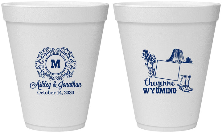 Personalized Wedding 12 oz Foam Cups - Wyoming | 199