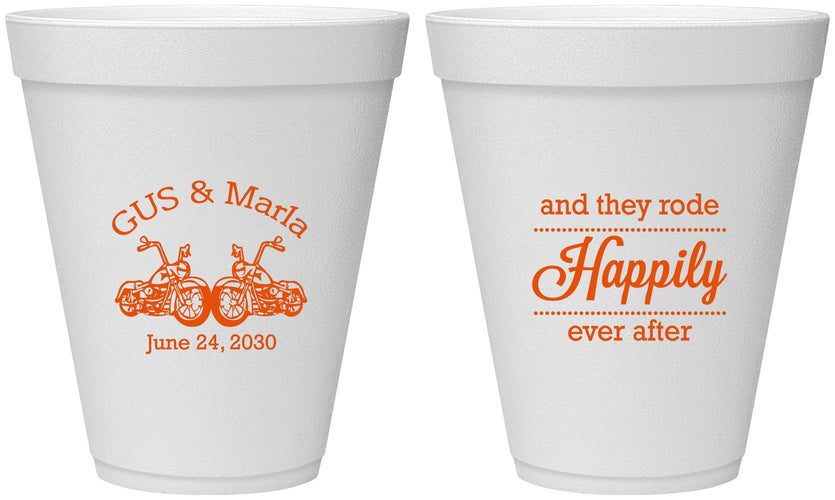Personalized Wedding 12 oz Foam Cups - Happily Ever After Motorcycle | 200