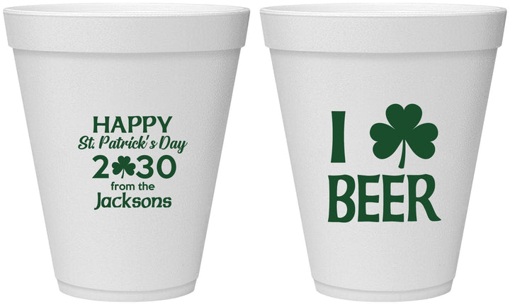 Personalized St Patricks Day 12 oz Foam Cups - Clover Irish | 200003