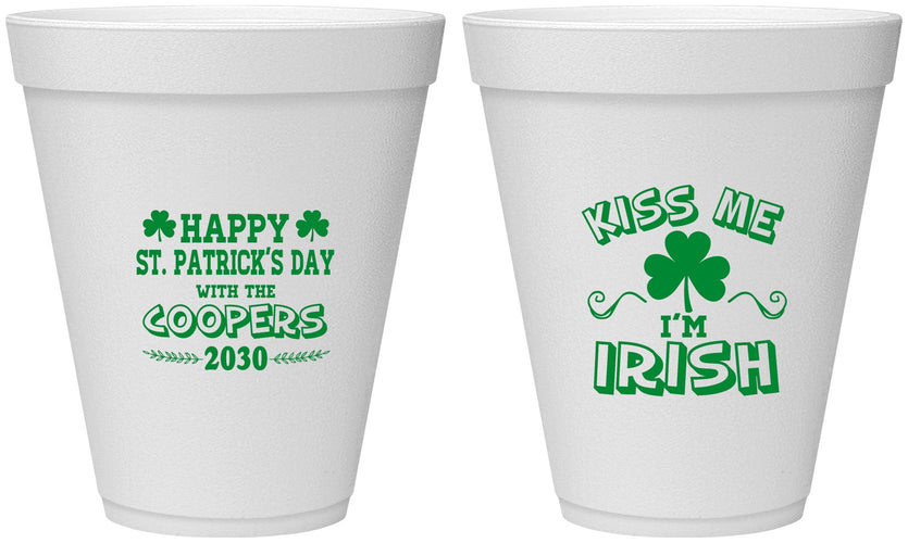 Personalized St Patricks Day 12 oz Foam Cups - Kiss Me I Am Irish | 200004