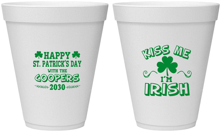 Personalized St Patricks Day 12 oz Foam Cups - Kiss Me I Am Irish | 200004