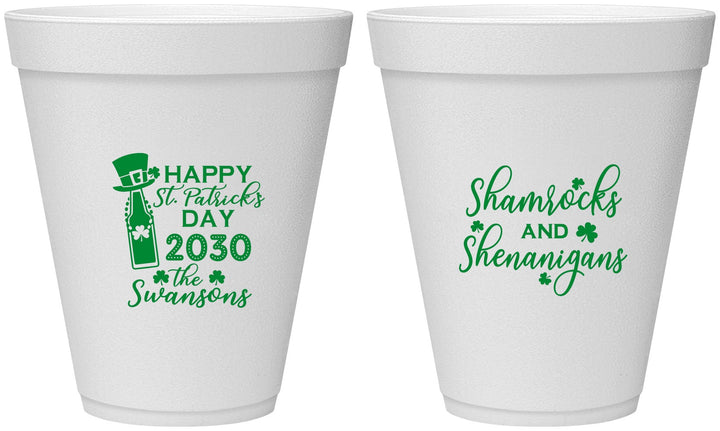 Personalized St Patricks Day 12 oz Foam Cups - Shamrocks Shenanigans | 200010