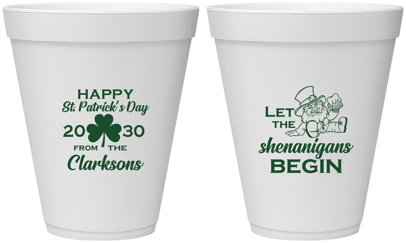 Personalized St Patricks Day 12 oz Foam Cups - Shenanigans Leprechaun | 200011