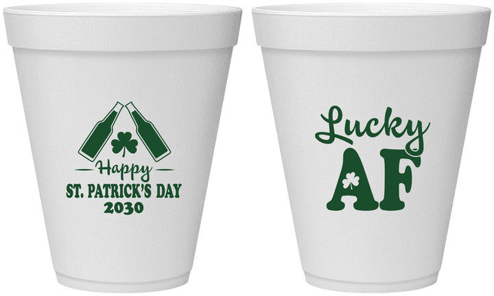 Personalized St Patricks Day 12 oz Foam Cups - Lucky Af | 200017