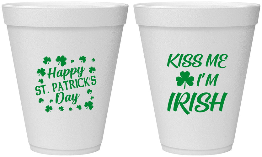 Personalized St Patricks Day 12 oz Foam Cups - Kiss Me I Am Irish | 200018