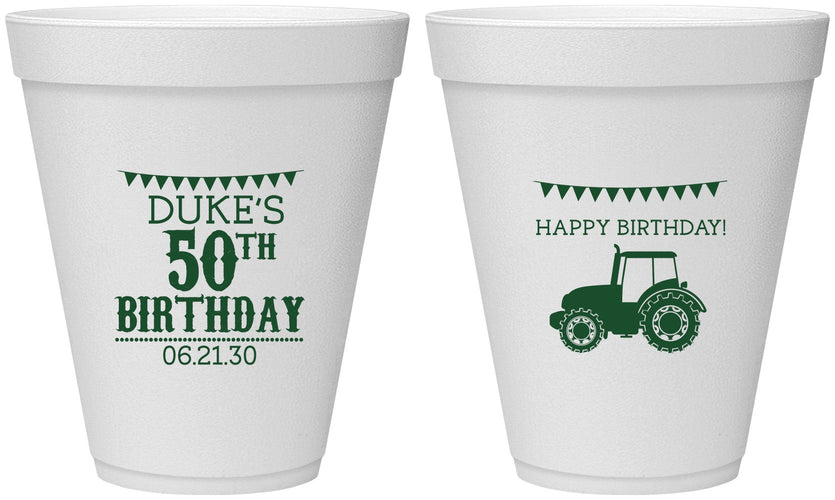 Personalized Birthday 12 oz Foam Cups - 50th Tractor | 20005