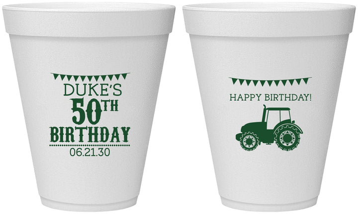 Personalized Birthday 12 oz Foam Cups - 50th Tractor | 20005