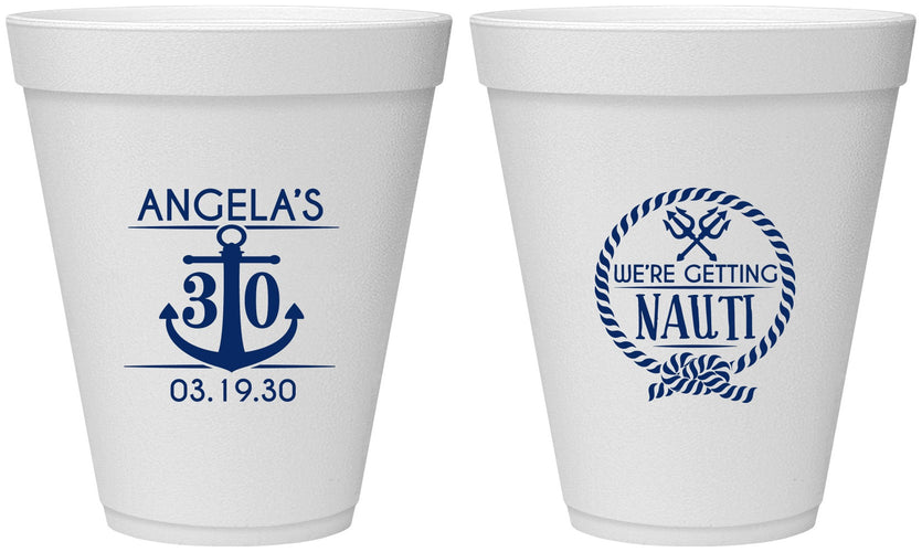 Personalized Birthday 12 oz Foam Cups - 30th Nautical | 20010