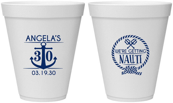 Personalized Birthday 12 oz Foam Cups - 30th Nautical | 20010