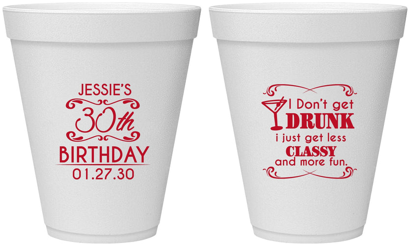 Personalized Birthday 12 oz Foam Cups - Dirty 30 | 20011