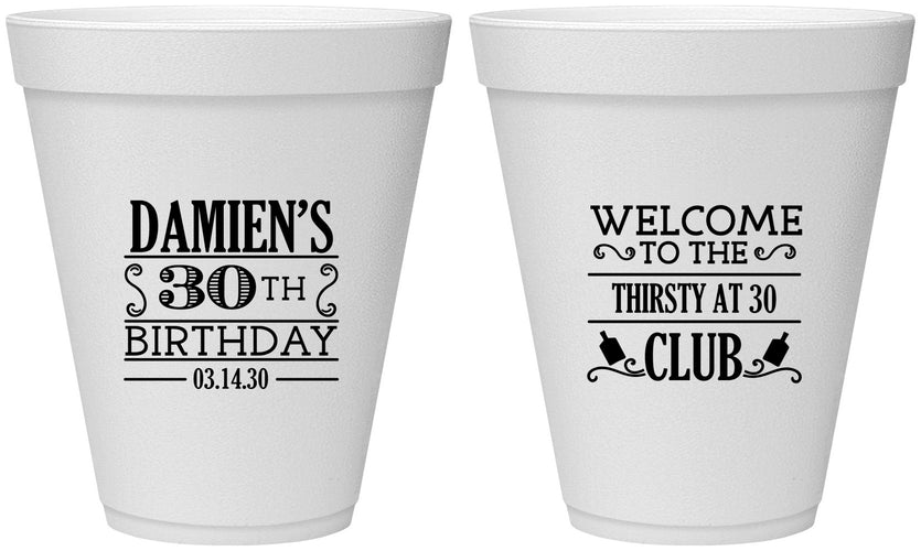 Personalized Birthday 12 oz Foam Cups - 30th | 20016