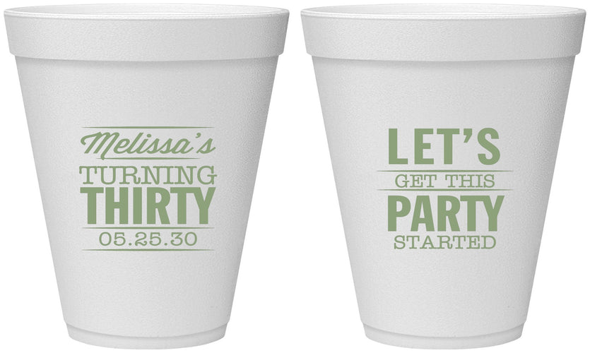 Personalized Birthday 12 oz Foam Cups - 30th | 20017