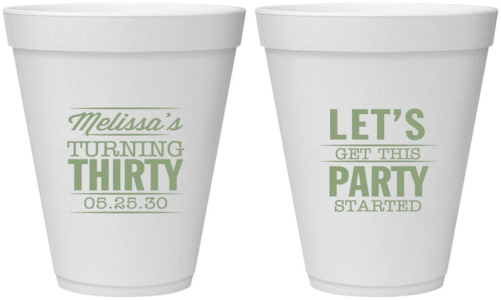 Personalized Birthday 12 oz Foam Cups - 30th | 20017