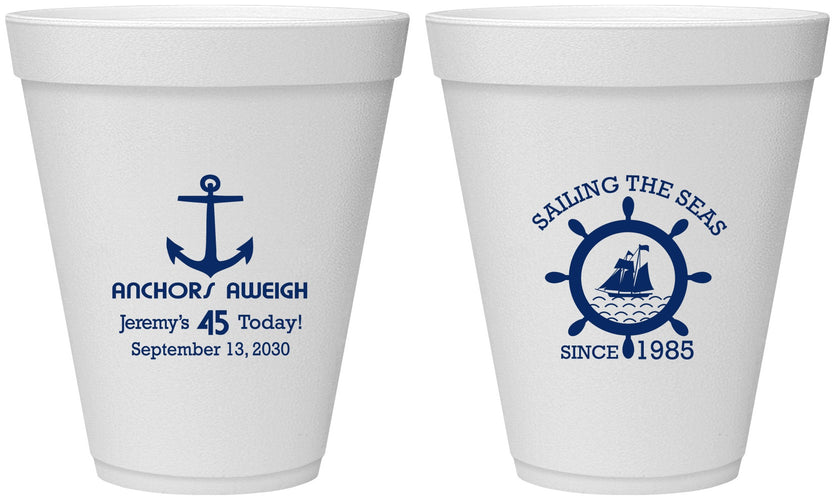 Personalized Birthday 12 oz Foam Cups - 45th Nautical | 20023