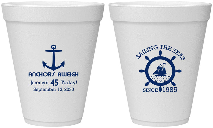 Personalized Birthday 12 oz Foam Cups - 45th Nautical | 20023