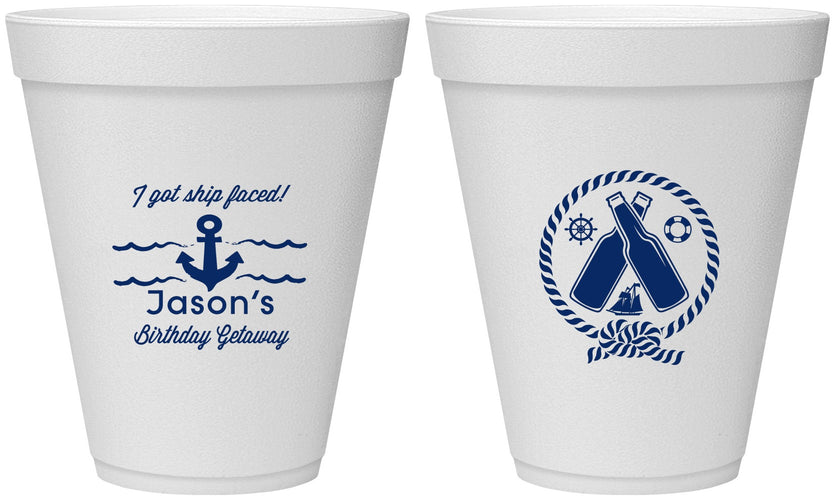 Personalized Birthday 12 oz Foam Cups - Ship Faced Nautical | 20024