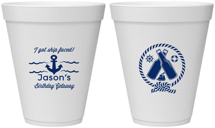 Personalized Birthday 12 oz Foam Cups - Ship Faced Nautical | 20024