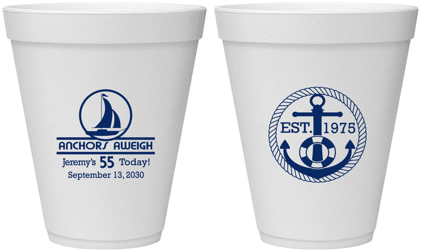Personalized Birthday 12 oz Foam Cups - 55th Nautical | 20025