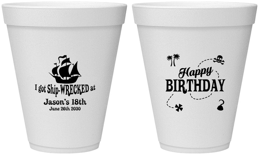 Personalized Birthday 12 oz Foam Cups - 18th Shipwrecked | 20028
