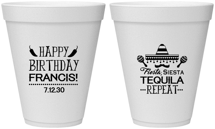 Personalized Birthday 12 oz Foam Cups - Fiesta Siesta Tequila | 20030