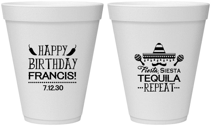Personalized Birthday 12 oz Foam Cups - Fiesta Siesta Tequila | 20030