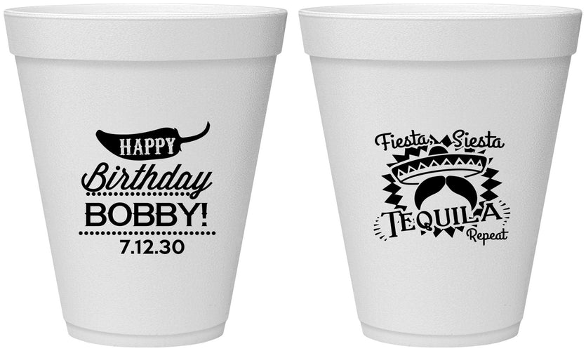Personalized Birthday 12 oz Foam Cups - Fiesta Siesta Tequila | 20032